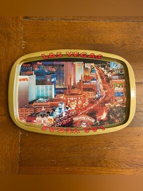 VTG  1990s Las Vegas Strip Metal Tin Tourist Souvenir Gift Shop Tray Plate